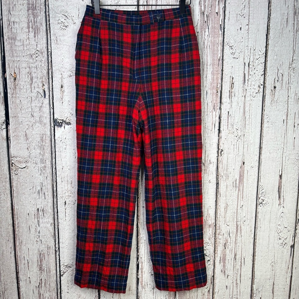 Pendleton Vintage Wool Pants High Rise Size 10 (Fits Smaller) Red Plaid Tartan‎
